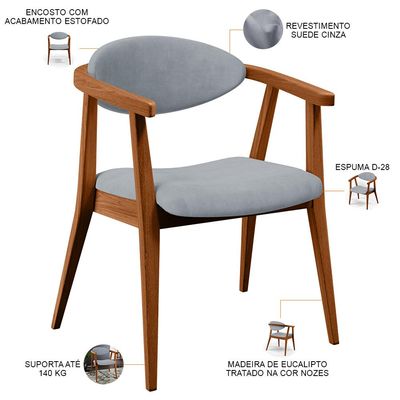Poltrona Decorativa Para Sala de Estar Jantar Cecília L02 Suede Cinza - Lyam Decor