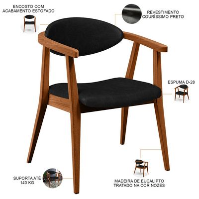 Poltrona Decorativa Para Sala de Estar Jantar Cecília L02 Couríssimo Preto - Lyam Decor