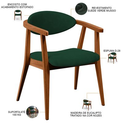 Poltrona Decorativa Para Sala de Estar Jantar Cecília L02 Suede Verde Musgo - Lyam Decor