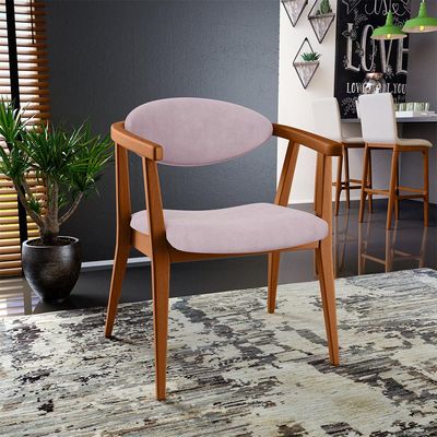 Poltrona Decorativa Para Sala de Estar Jantar Cecília L02 Suede Rosê - Lyam Decor