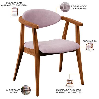 Poltrona Decorativa Para Sala de Estar Jantar Cecília L02 Suede Rosê - Lyam Decor