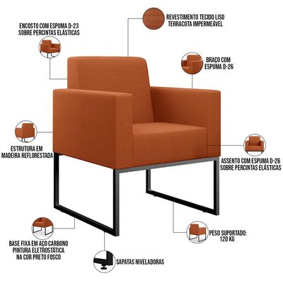 Poltrona Para Sala De Estar Base Fixa De Metal Helô L02 Tecido Terracota - Lyam Decor