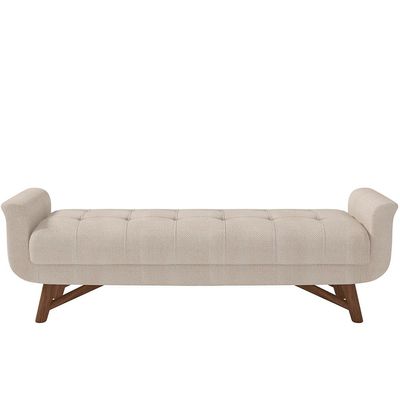 Puff Recamier Decorativo com Pés em Madeira 195 cm Itália P05 Linho Creme - Lyam Decor