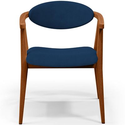 Poltrona Decorativa Para Sala de Estar Jantar Cecília L02 Suede Azul Marinho - Lyam Decor