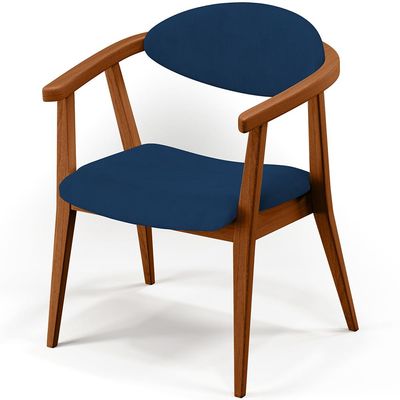 Poltrona Decorativa Para Sala de Estar Jantar Cecília L02 Suede Azul Marinho - Lyam Decor