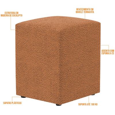 Puff Quadrado Decorativo Sala De Estar L02 Bouclê Terracota - Lyam Decor