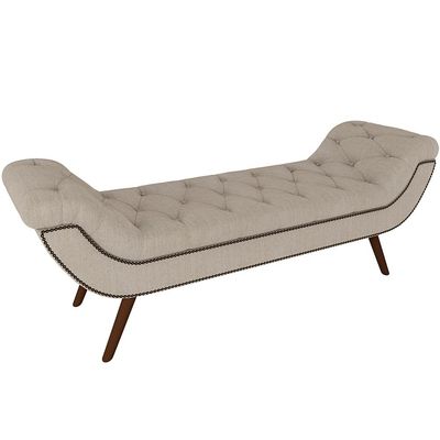Puff Recamier Decorativo com Tachas 140 cm Santorini P05 Linho Creme - Lyam Decor