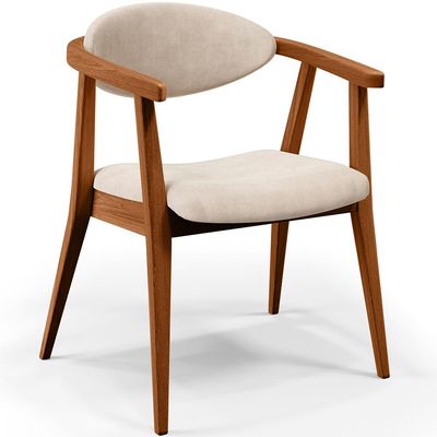 Poltrona Decorativa Para Sala de Estar Jantar Cecília L02 Suede Bege - Lyam Decor