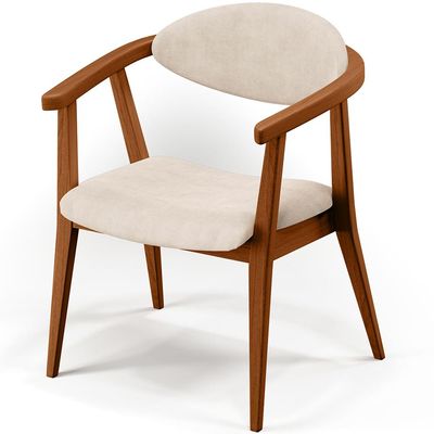 Poltrona Decorativa Para Sala de Estar Jantar Cecília L02 Suede Bege - Lyam Decor
