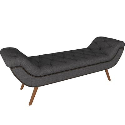 Puff Recamier Decorativo com Tachas 195 cm Santorini P05 Linho Cinza Escuro - Lyam Decor