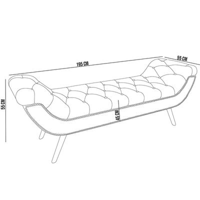 Puff Recamier Decorativo com Tachas 195 cm Santorini P05 Linho Creme - Lyam Decor