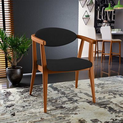 Poltrona Decorativa Para Sala de Estar Jantar Cecília L02 Suede Preto - Lyam Decor