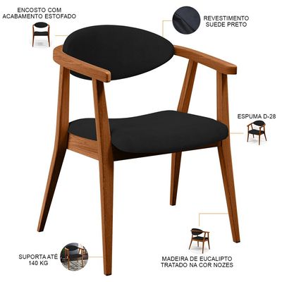 Poltrona Decorativa Para Sala de Estar Jantar Cecília L02 Suede Preto - Lyam Decor