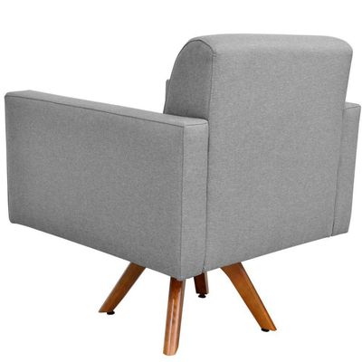 Kit 2 Poltrona Decorativa Giratória Sala Estar Base Madeira Helô L02 Linho Cinza Escuro - Lyam Decor