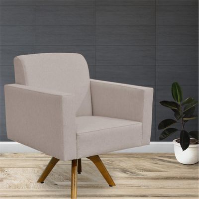 Kit 02 Poltronas Decorativas Giratória Madeira Sala Estar Helô L02 Linho Bege - Lyam Decor