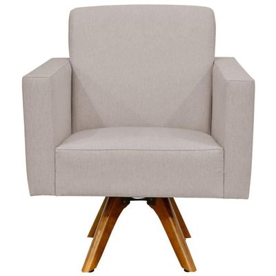 Kit 02 Poltronas Decorativas Giratória Madeira Sala Estar Helô L02 Linho Bege - Lyam Decor