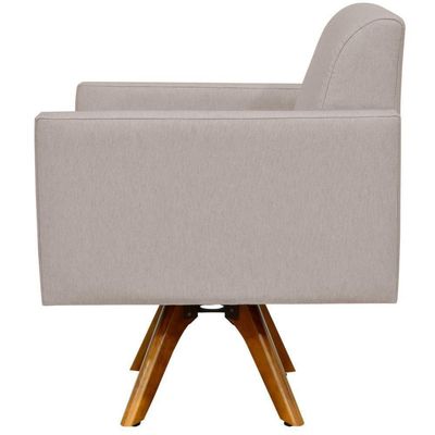 Kit 02 Poltronas Decorativas Giratória Madeira Sala Estar Helô L02 Linho Bege - Lyam Decor