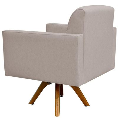 Kit 02 Poltronas Decorativas Giratória Madeira Sala Estar Helô L02 Linho Bege - Lyam Decor