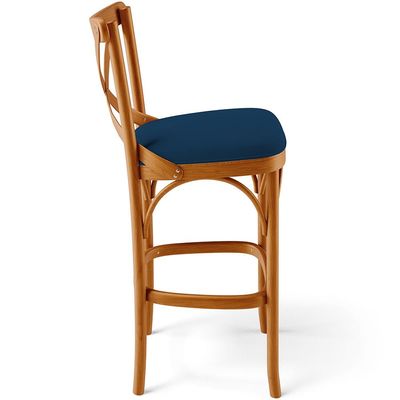 Banqueta Alta Cozinha Bancada Bar Sala de Jantar Estofada Ávila L02 Suede Azul Marinho - Lyam