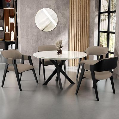 Cadeira Para Sala de Jantar Estar Living Estofada Suran L02 Preto Bouclê Bege - Lyam Decor