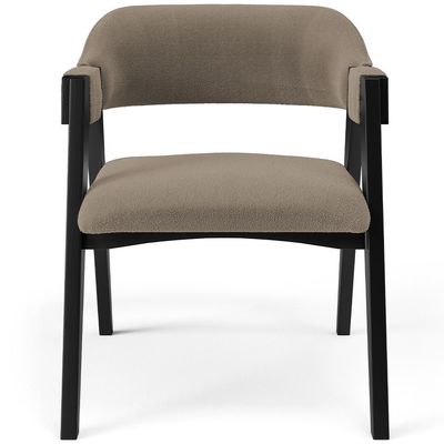 Cadeira Para Sala de Jantar Estar Living Estofada Suran L02 Preto Bouclê Bege - Lyam Decor
