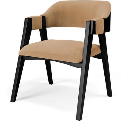 Cadeira Para Sala de Jantar Estar Living Estofada Suran L02 Preto Bouclê Mostarda - Lyam Decor