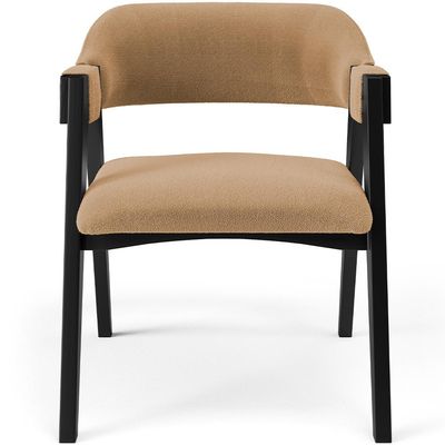 Cadeira Para Sala de Jantar Estar Living Estofada Suran L02 Preto Bouclê Mostarda - Lyam Decor