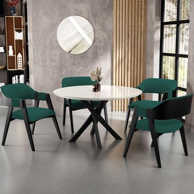 Cadeira Para Sala de Jantar Estar Living Estofada Suran L02 Preto Bouclê Verde - Lyam Decor