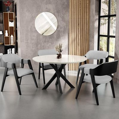 Cadeira Para Sala de Jantar Estar Living Estofada Suran L02 Preto Linho Cinza - Lyam Decor