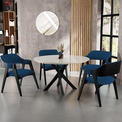 Cadeira Para Sala de Jantar Estar Living Estofada Suran L02 Preto Suede Azul Marinho - Lyam Decor