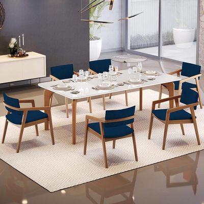 Cadeira Para Sala de Jantar Estar Living Giorgia B04 Suede Azul Marinho - Lyam Decor
