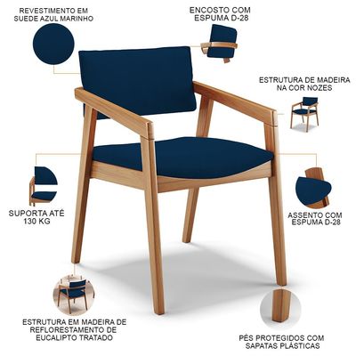 Cadeira Para Sala de Jantar Estar Living Giorgia B04 Suede Azul Marinho - Lyam Decor