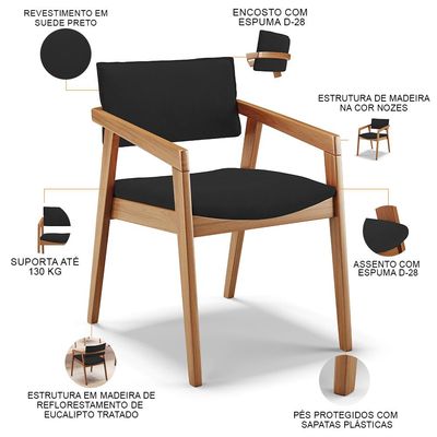 Cadeira Para Sala de Jantar Estar Living Giorgia B04 Suede Preto - Lyam Decor