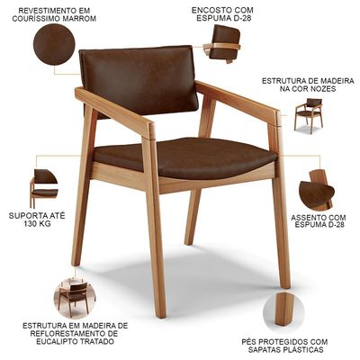 Kit 02 Cadeiras Para Sala de Jantar Estar Living Giorgia B04 Couríssimo Marrom - Lyam Decor