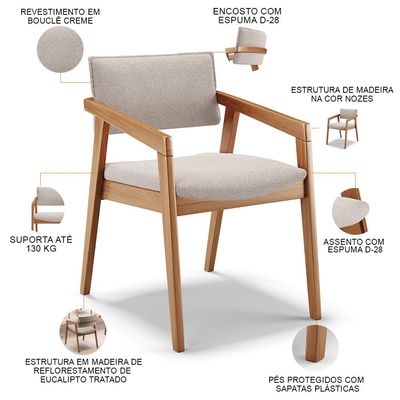 Kit 02 Cadeiras Para Sala de Jantar Estar Living Giorgia B04 Bouclê Creme - Lyam Decor