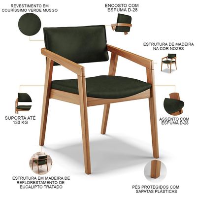 Kit 02 Cadeiras Para Sala de Jantar Estar Living Giorgia B04 Couríssimo Verde Musgo - Lyam Decor