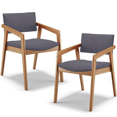 Kit 02 Cadeiras Para Sala de Jantar Estar Living Giorgia B04 Suede Cinza - Lyam Decor
