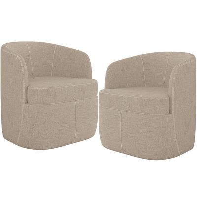 Kit 02 Poltronas Decorativa Giratória para Sala de Estar Siena K01 Linho Bege - Lyam Decor