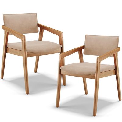 Kit 02 Cadeiras Para Sala de Jantar Estar Living Giorgia B04 Suede Bege - Lyam Decor