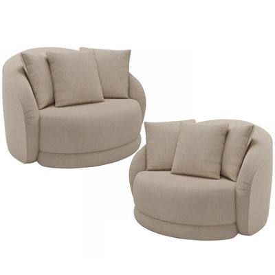Kit 02 Poltronas Decorativa Para Sala de Estar Base Giratória Witta M03 Linho Cru - Lyam Decor