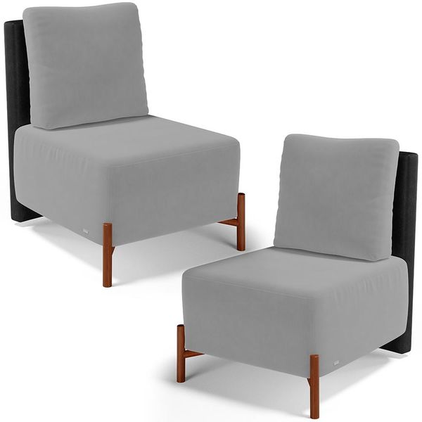 Kit 02 Poltronas Decorativas Sala de Estar Living Hungria L02 Couríssimo Preto Suede Cinza - Lyam