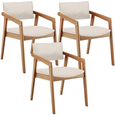 Kit 03 Cadeiras Para Sala de Jantar Estar Living Giorgia B04 Linho Cru - Lyam Decor