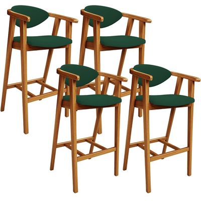 Kit 04 Banquetas Alta Cozinha Bancada Bar Sala de Jantar Fixa Cecília L02 Suede Verde Musgo - Lyam