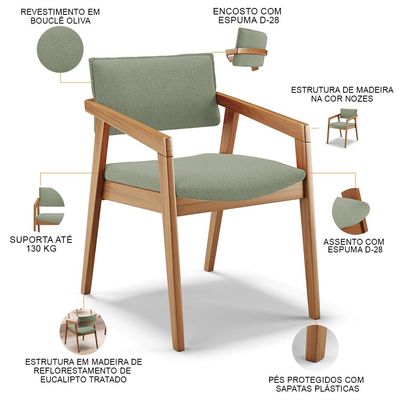 Kit 03 Cadeiras Para Sala de Jantar Estar Living Giorgia B04 Bouclê Oliva - Lyam Decor