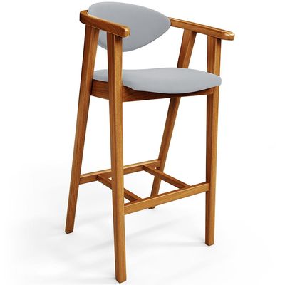 Kit 04 Banquetas Alta Para Cozinha Bancada Bar Sala de Jantar Fixa Cecília L02 Suede Cinza - Lyam