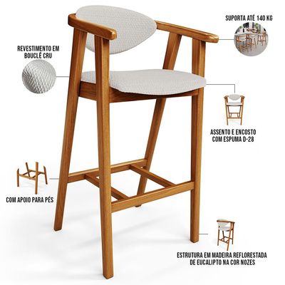 Kit 04 Banquetas Alta Para Cozinha Bancada Bar Sala de Jantar Fixa Cecília L02 Bouclê Cru - Lyam