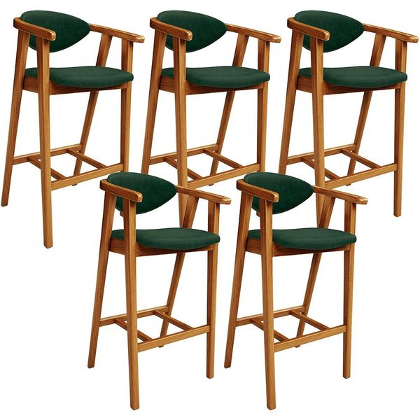 Kit 05 Banquetas Alta Cozinha Bancada Bar Sala de Jantar Fixa Cecília L02 Facto Verde Musgo - Lyam