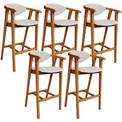 Kit 05 Banquetas Alta Para Cozinha Bancada Bar Sala de Jantar Fixa Cecília L02 Bouclê Cru - Lyam
