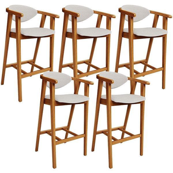 Kit 05 Banquetas Alta Para Cozinha Bancada Bar Sala de Jantar Fixa Cecília L02 Bouclê Cru - Lyam