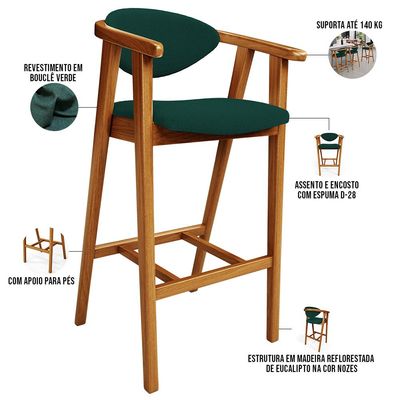 Kit 05 Banquetas Alta Para Cozinha Bancada Bar Sala de Jantar Fixa Cecília L02 Bouclê Verde - Lyam